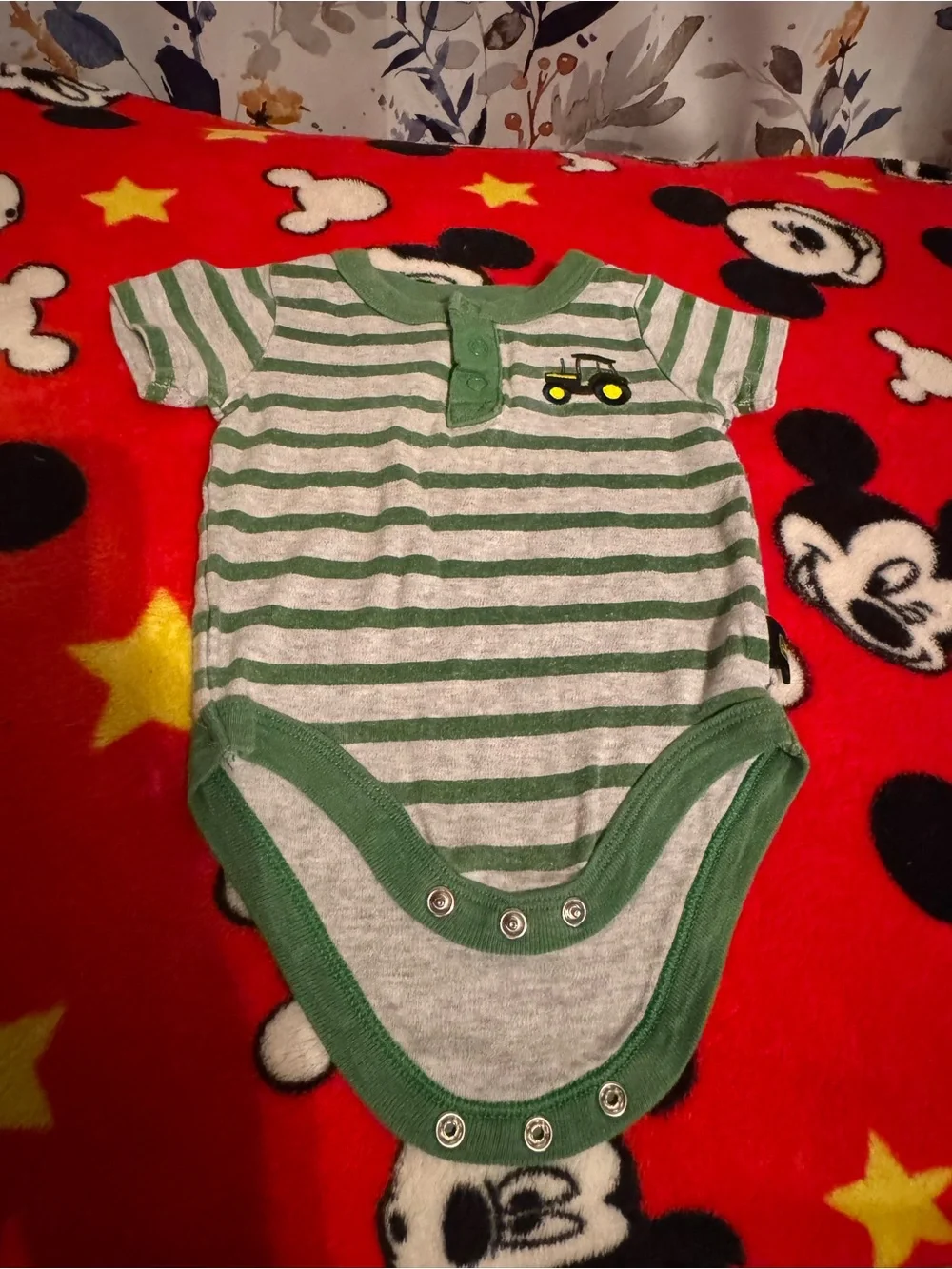 Green Striped Tractor Baby One-Piece John Deere Size 3 Months C5